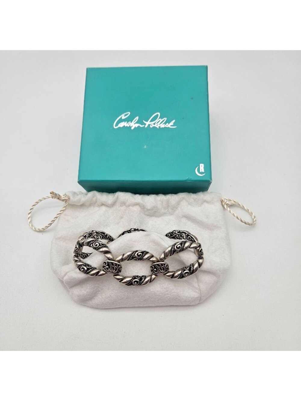 Carolyn Pollack Sterling Filigree Rope & Scroll Open Link Bracelet W/Box